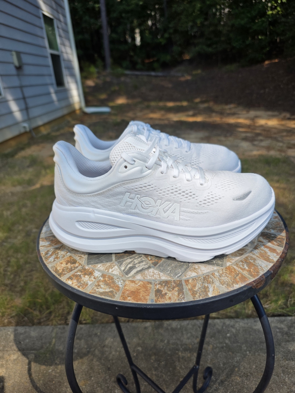 Hoka Bondi 9 1162016 WWH White Running Shoes Women's Size 8.5 2E X-Wide Worn 1x